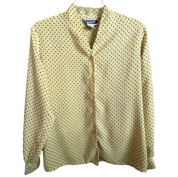 Vintage Pendleton Skirt set, Yellow w/Navy polka dots, Blouse Sz6, Skirt Sz 8 - Picture 2 of 14